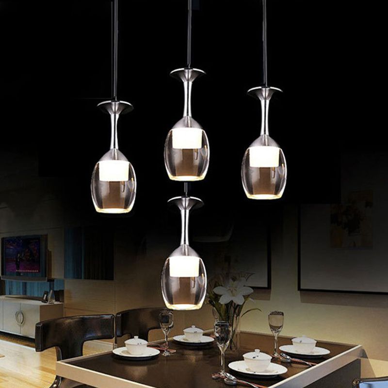 Stylish Wine Cup Pendant Light Acrylic Dining Room LED Suspension Light in Chrome