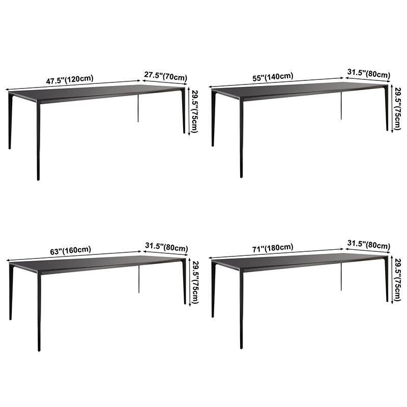Sintered Stone Top Dining Table Rectangle Table in Grey with Metal Base and 4 Legs