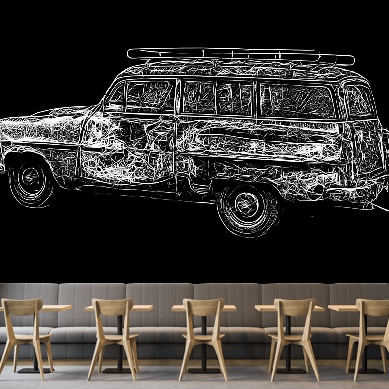 Car Illustration Mural Wallpaper Stain Resistant for Sitting Room, Custom Size Available