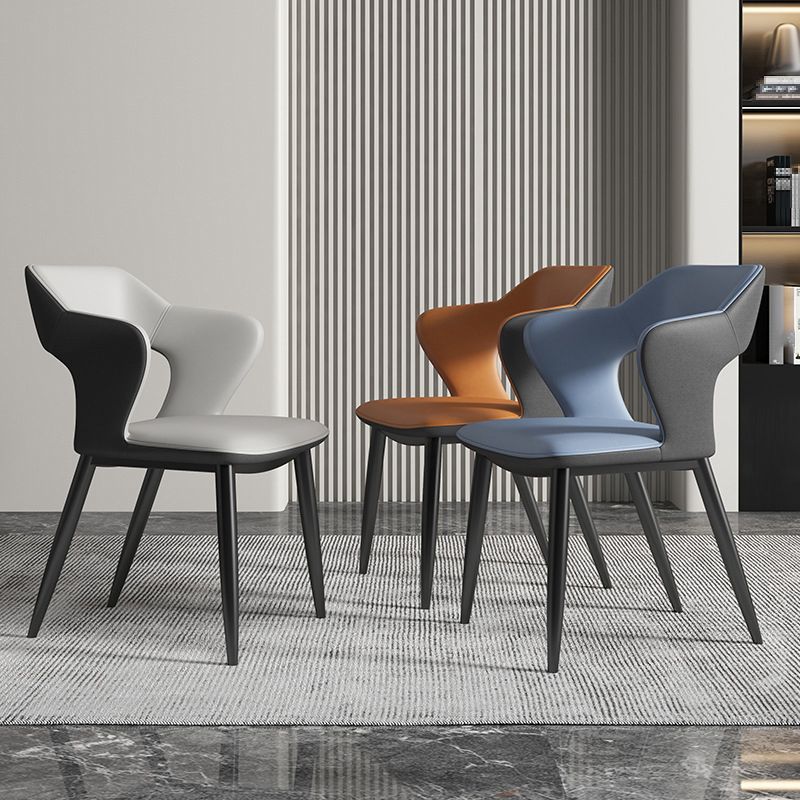 Minimalist Design Arm Open Back Side Chairs Faux Leather Side Chair