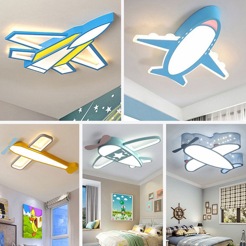 Cartoon Flugzeug Flush LED Deckenleuchte Jungen Kinderzimmer Metall Unterputzleuchte mit Acryl Lampenschirm