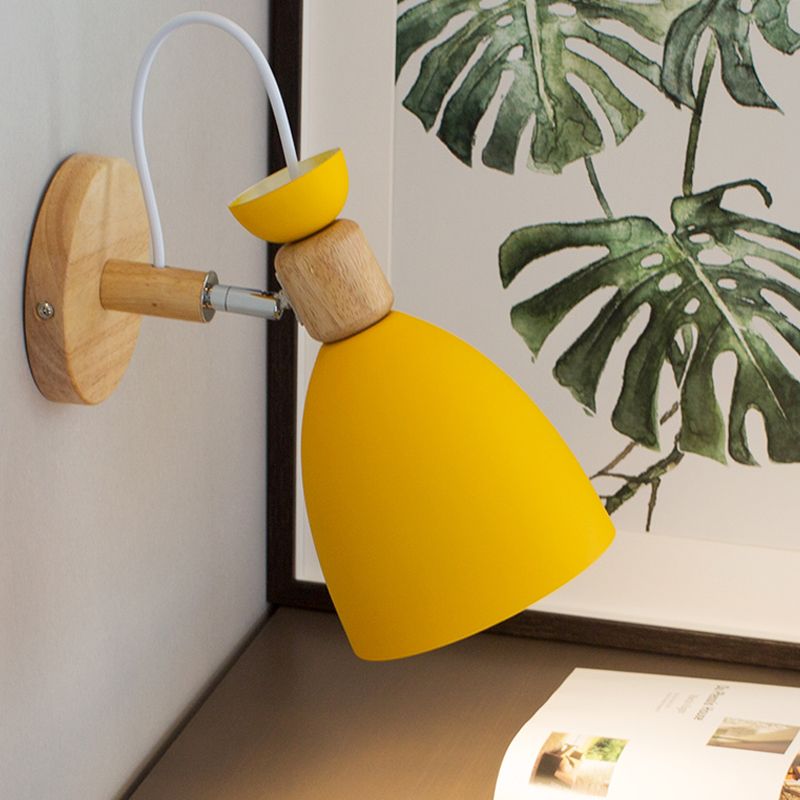 Kid Bedroom Dome Shape Wall Light Metallic and Wooden Macaroon Wall Sconce Light