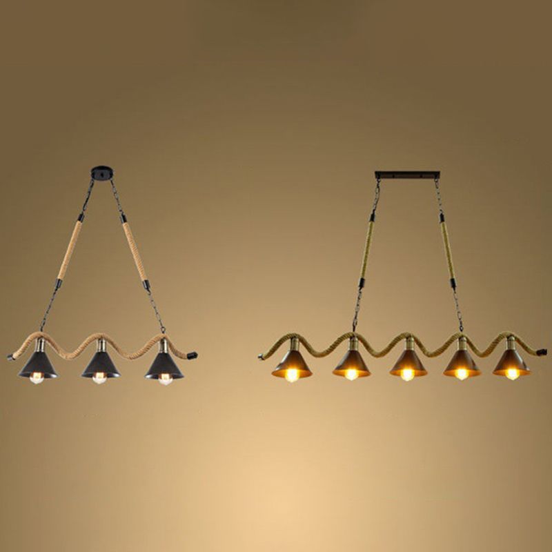 Rope industrial Natural Isla Ligera Black Metal Shade Island Colgante para café
