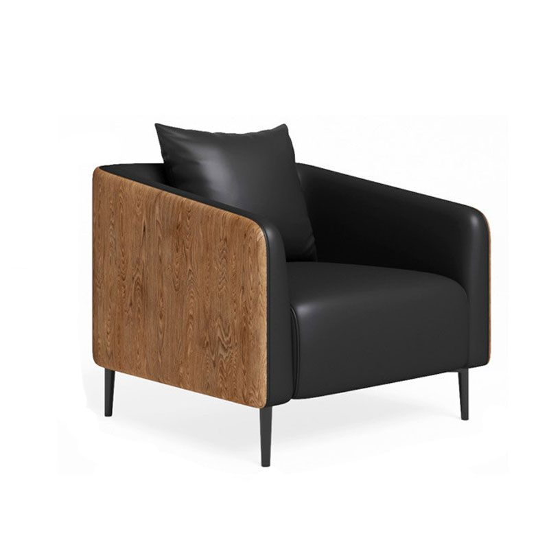 Modern Faux Leather Sofa Tuxedo Arm Tight Back Sofa in Grey/black