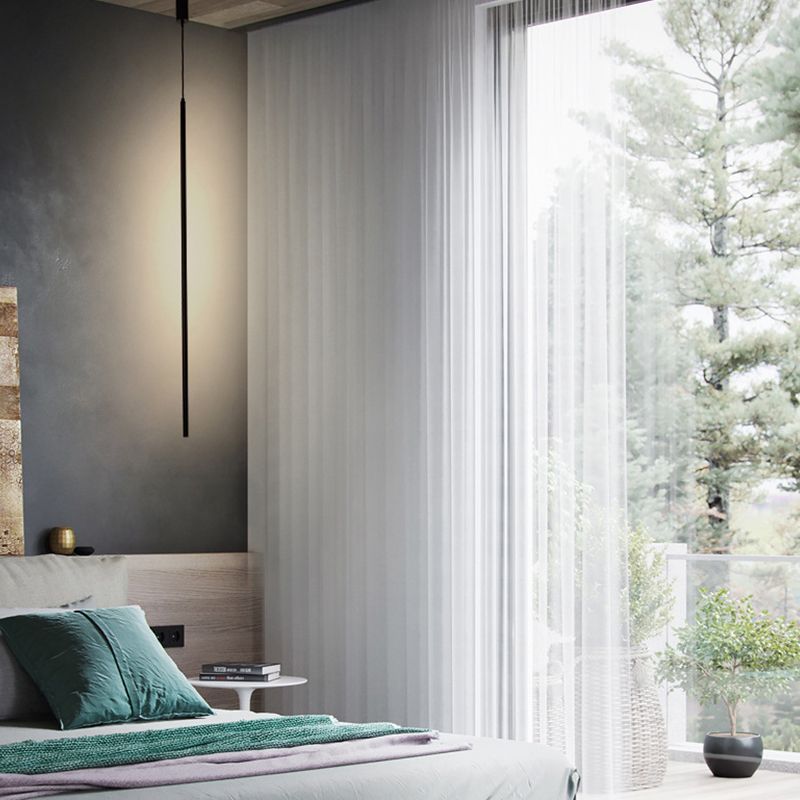 Simple Modern Style Long Line Shape Chandelier Aluminum 1 Light in Black for Living Room Bedroom