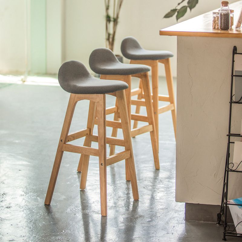 Scandinavian Natural Wood Counter Stools Low Back Bar Stools with Bucket Seat