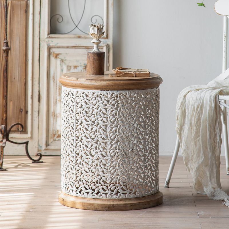 French Country Corner Table Round Solid Wood Accent Side Table