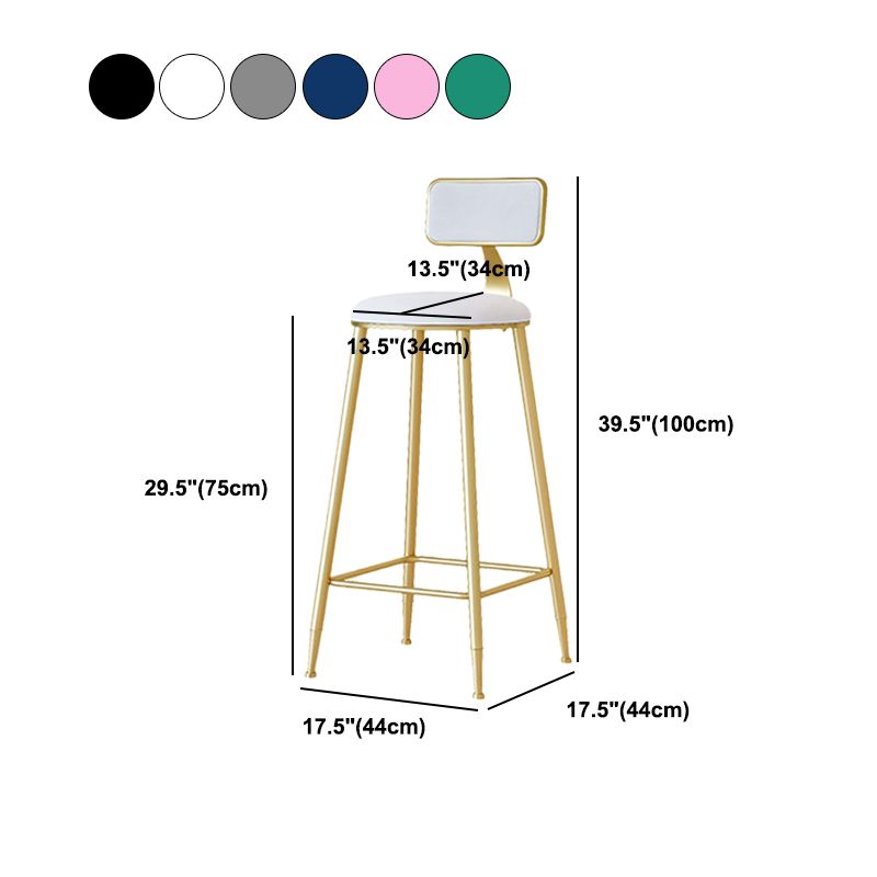 Nordic Backrest Armless Counter Stool Iron Cafe Bar Stool with Velvet Cushion and Pedal