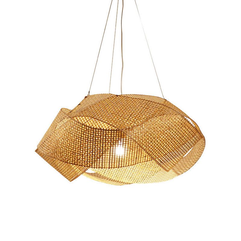Luce a sospensione intrecciata intrecciata Bamboo contemporanea Singola sala da pranzo Luce a soffitto a beige, 16 "/19.5" /27,5 "w