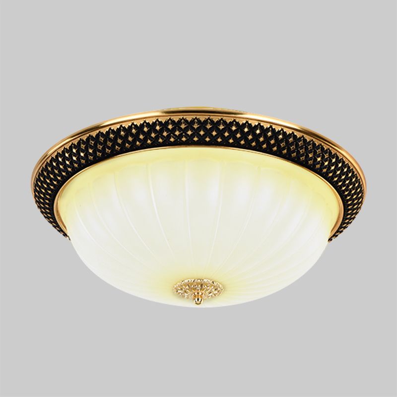 Semi-Orb Gang Inbouw Vintage Gecanneleerd Opaalglas Zwart en Goud LED Plafondverlichting, 11"/15" Breedte