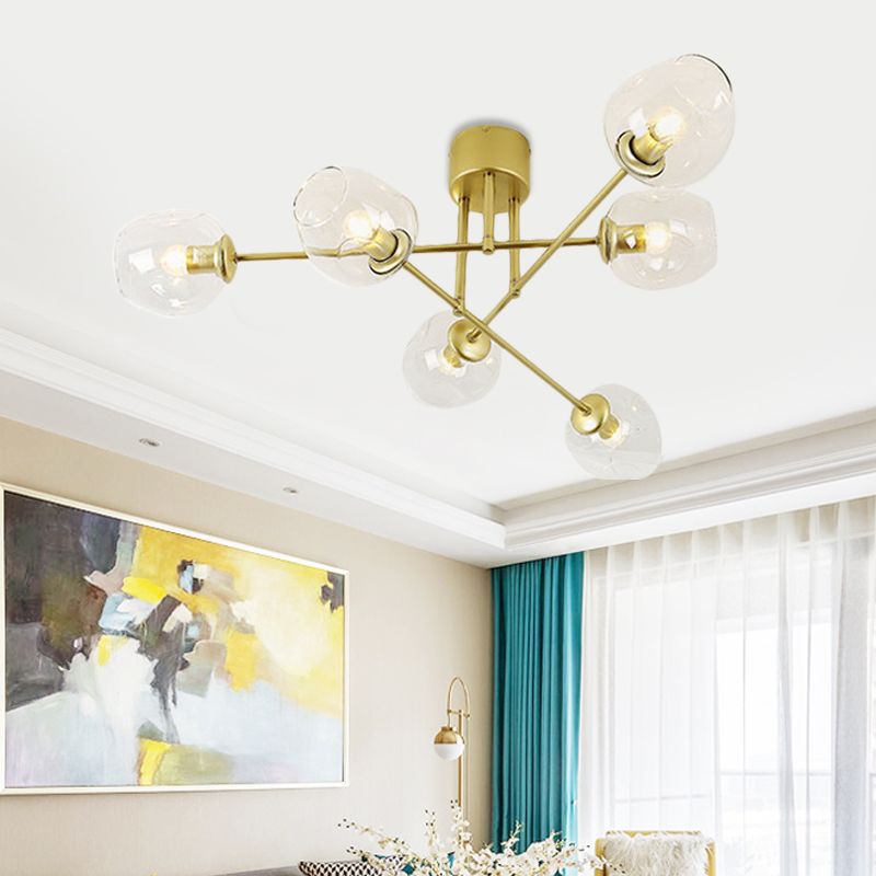 3/6/8 Luci Living Room Semi Flush Light Gold / Black Semi Flush Montaggio con Bubble Clear Glass Shade
