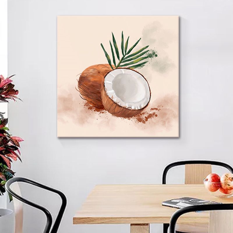 Childrens Art Coconut Painting Canvas Made Textured Brown Wall Decor for Kitchen