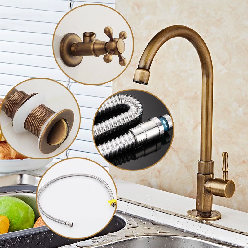 Traditional Kitchen Faucet Copper Gooseneck Gold Single Handle Standard Kitchen Faucets