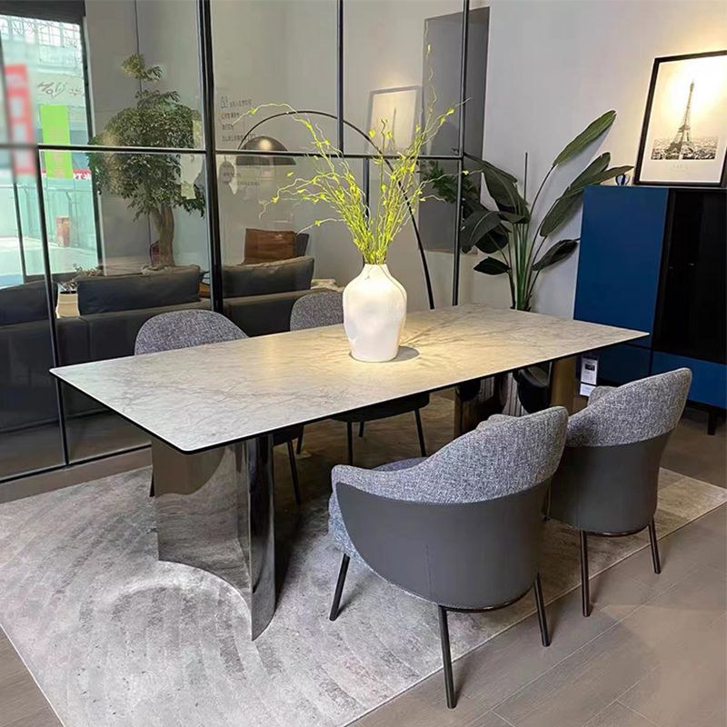 White Modern Stone Table Rectangle Dining Room Table for Kitchen