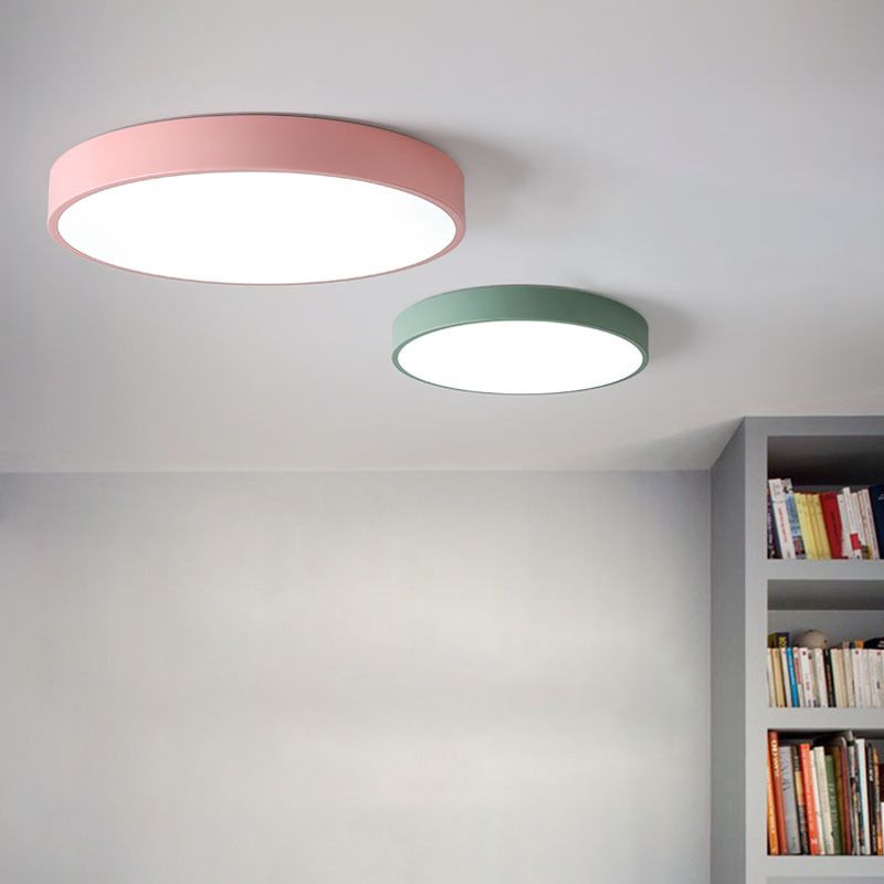 1-Light Round Shade Flush Mount Nordic Macarons Style Flush Mount Ceiling Lighting Fixture
