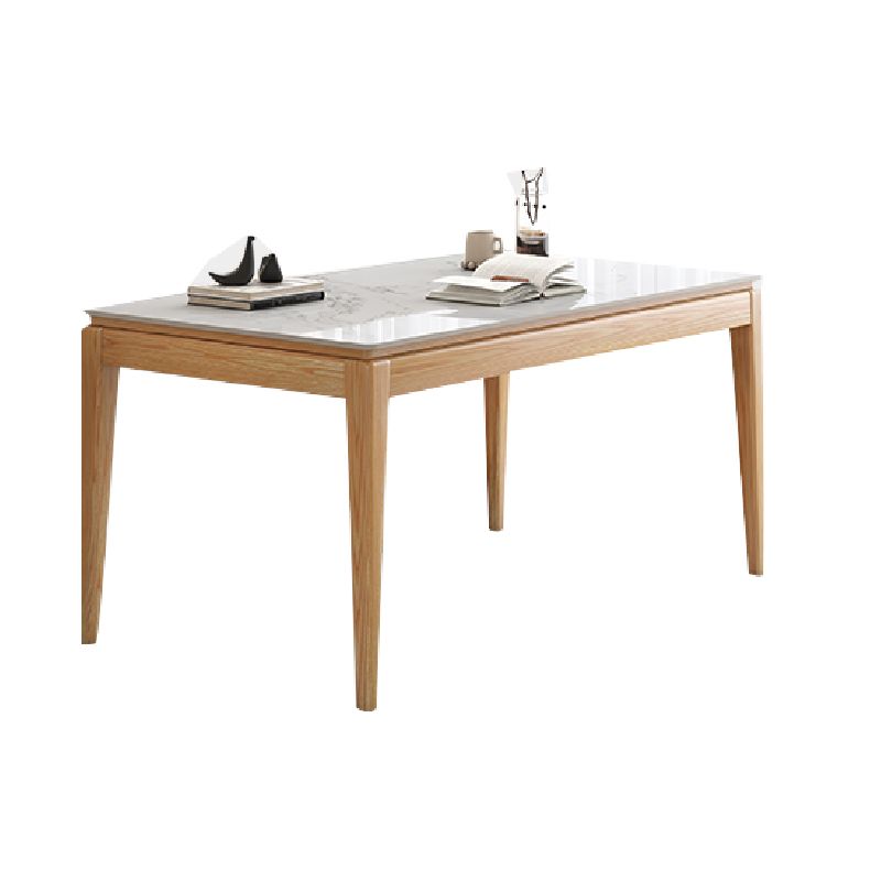 Rectangle Stone Dining Table Mid-Century Table with Natural Finish Legs