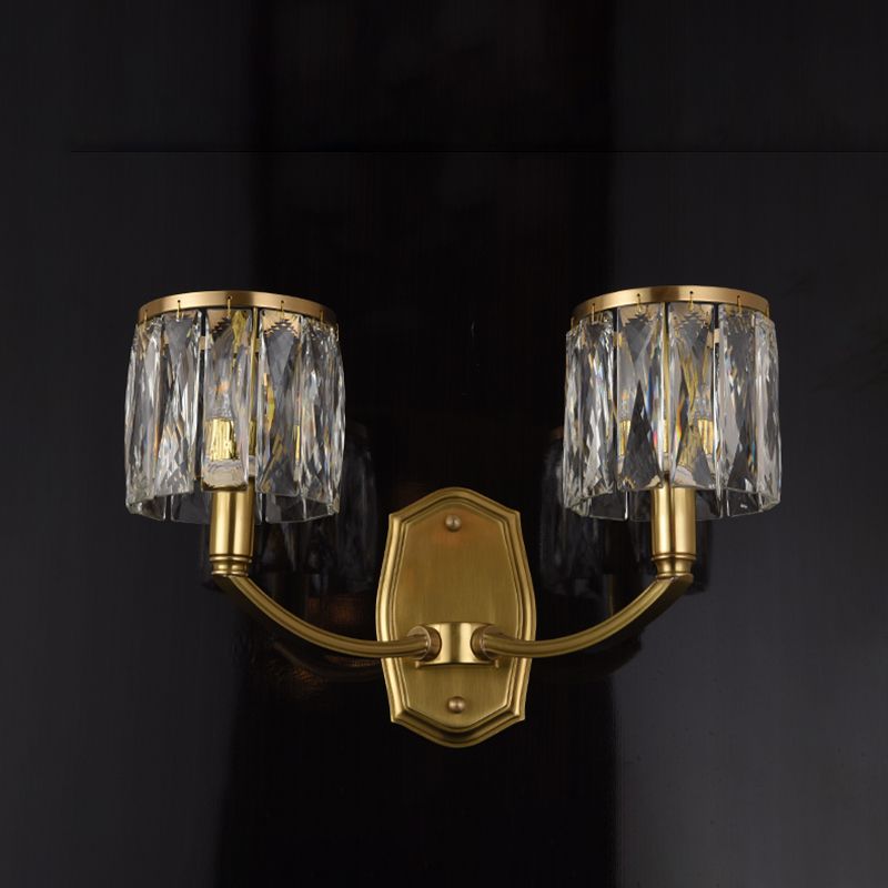 Multi-luz de medio cilindro apliques de pared de estilo moderno lámpara de montaje de pared de cristal en latón