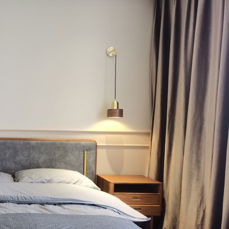 Illuminazione a parete dorata moderna 1 foglio di lampada da parete in ottone con legno per camera da letto