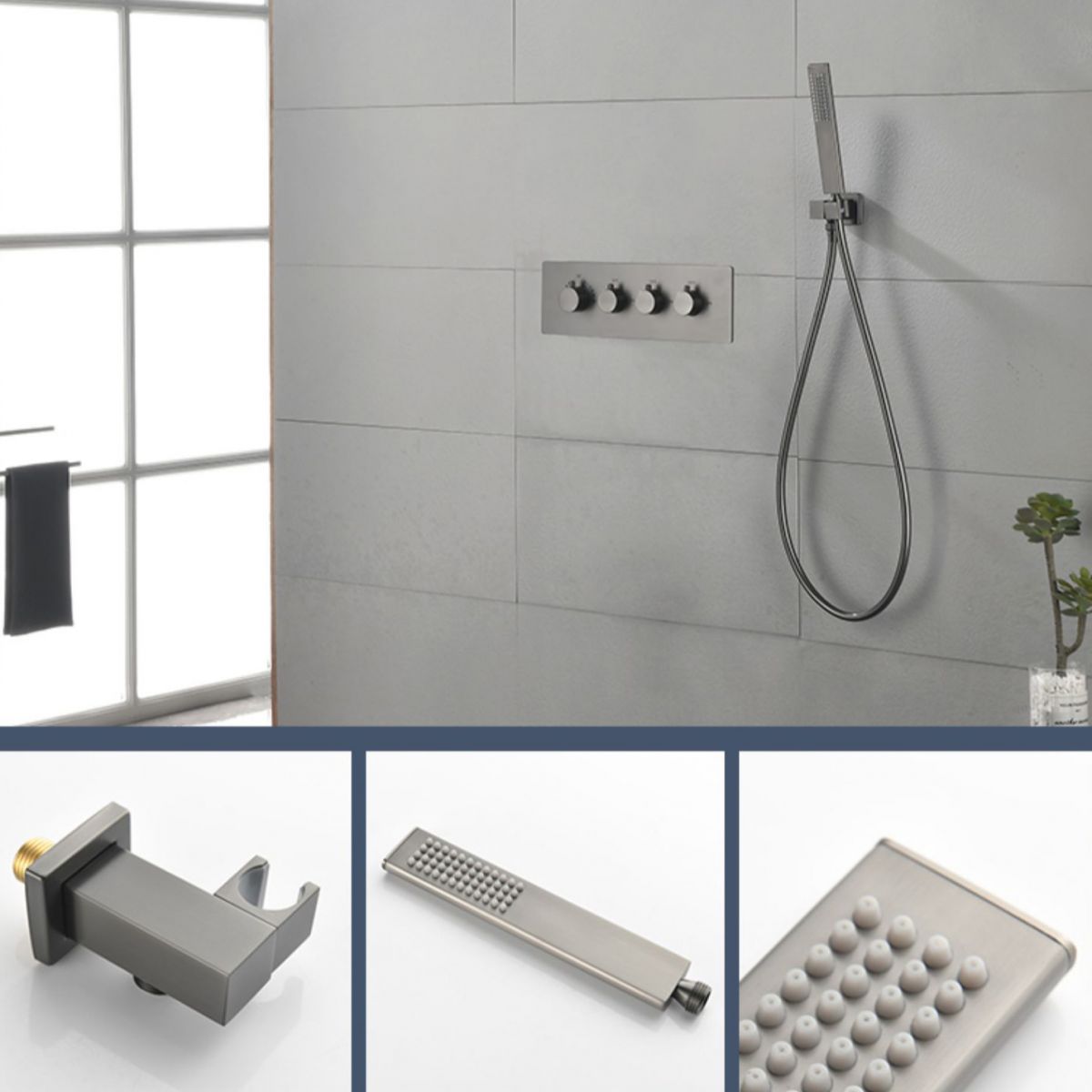 Modern Shower Set Brass Body Jets Adjustable Shower Head Wall Mounted Shower System