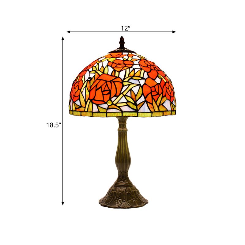 Peony Blossom Table Light Tiffany Handcrafted Pink/Orange Glass Single Bronze Night Lamp