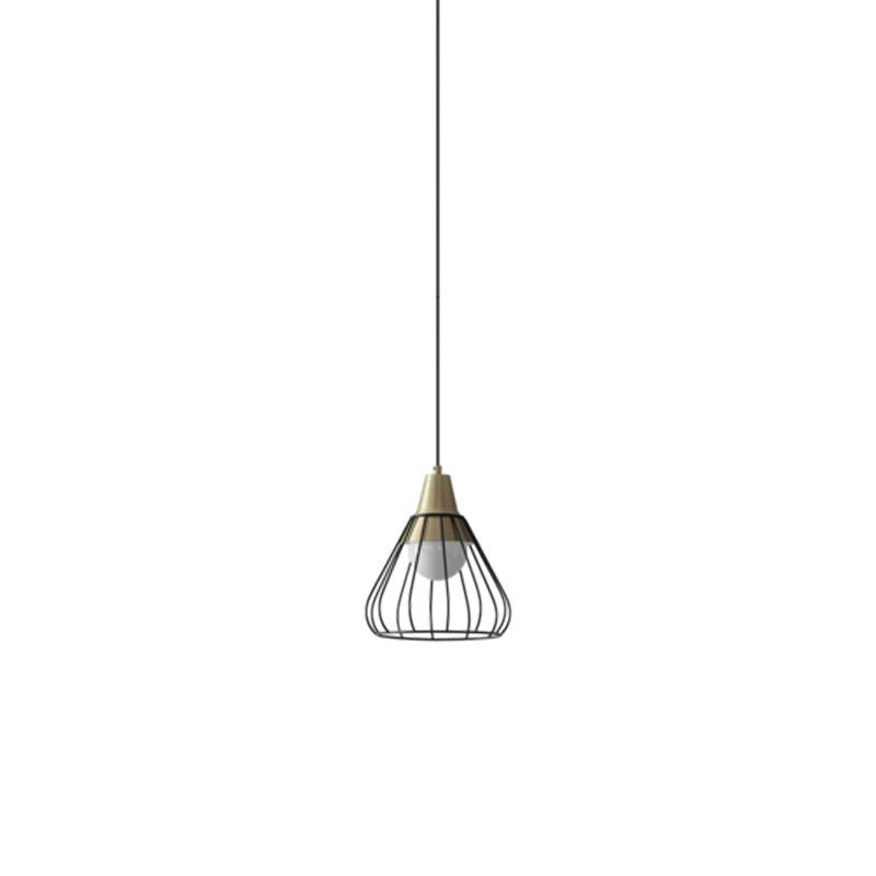 Éclairage pendentif à cône en métal moderne 1 luminaire de lampe de plafond suspendu léger avec une nuance de cage en fil blanc / noir, 9 "/ 13" de large