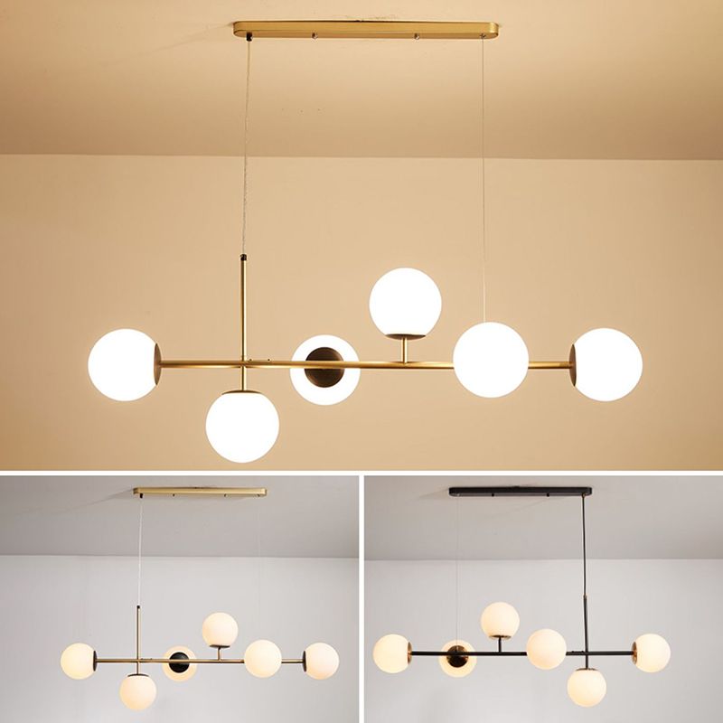 Wrought Iron Island Pendant Light in Modern Luxury Style Glass Sputnik Ceiling Light for Dining Room