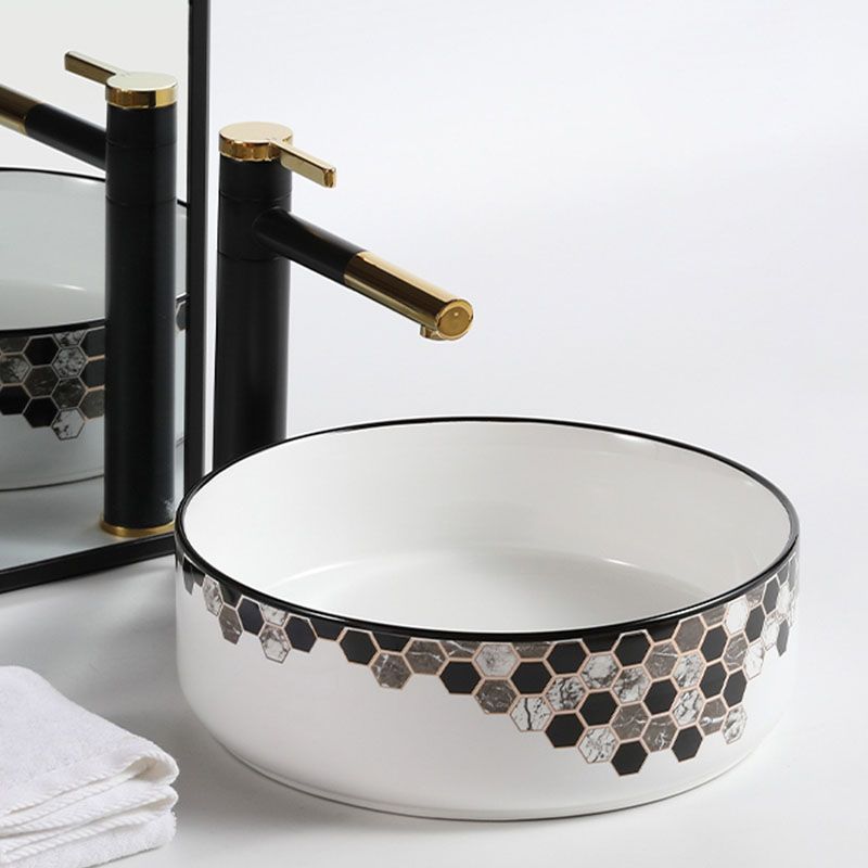 Modern Vessel Bathroom Sink Rectangular Porcelain with Pop-Up Drain Vessel Lavatory Sink