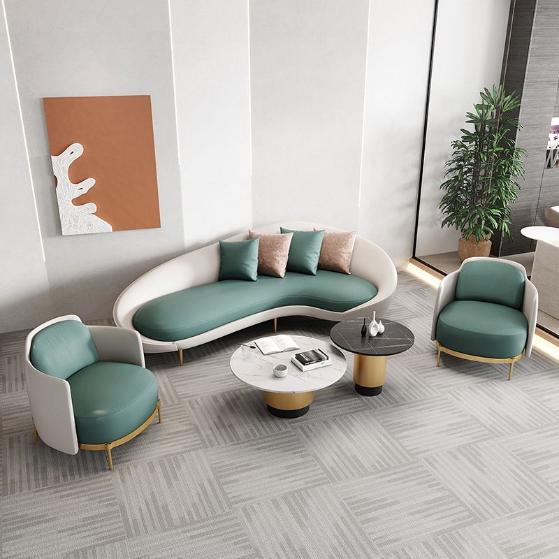 Contemporary Seating Faux Leather Living Room Tuxedo Arm Curved