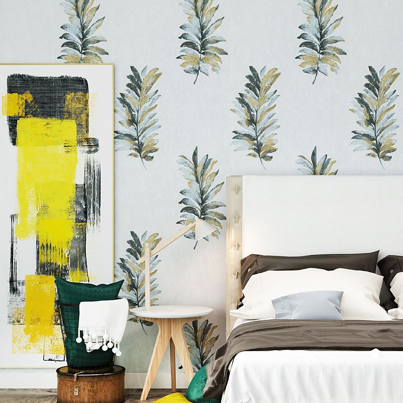 Modernist Fern Leaf Wallpaper Roll Blue-Grey Plant Wall Decoration for Living Room