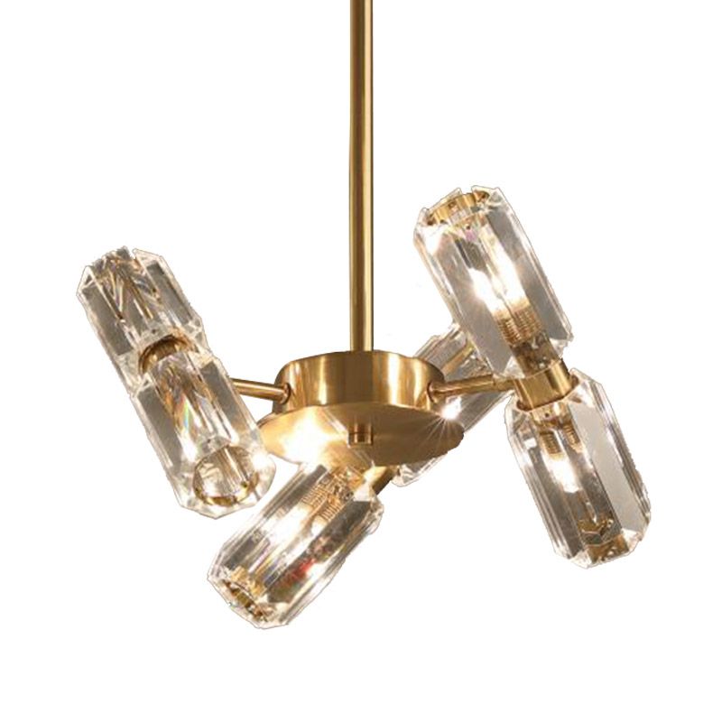 Tube Faceted Crystal Chandelier Lamp Contemporary 6/8/10 Bulbs Gold Hanging Ceiling Light