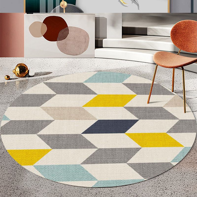 Round Geometry Print Carpet Polyester Nordic Area Rug Non-Slip Backing Indoor Carpet for Living Room