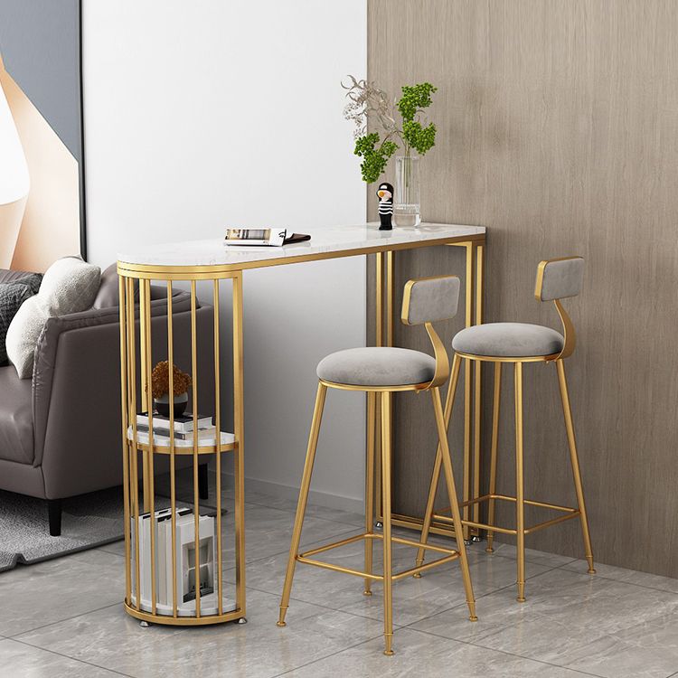 Glam Round Dining Stools Metal Low Back Bar Stools with Footrest