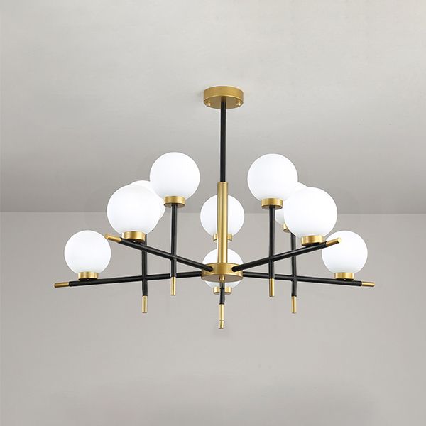 Zwart en gouden binnenhanglampje in moderne artistieke stijl Iron Globe kroonluchter met glazen schaduw