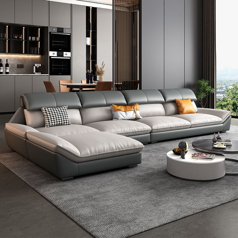 Contemporary Grey Faux Leather Sectional Pillow Top Arm Stain-Resistant Sofa and Chaise