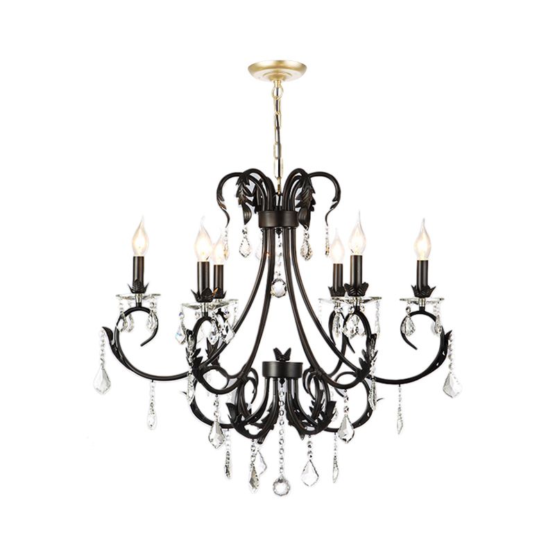 6/8 Bulbos Candelier Candelier Nordic Crystal Hanging Techo Luz en negro para sala de estar