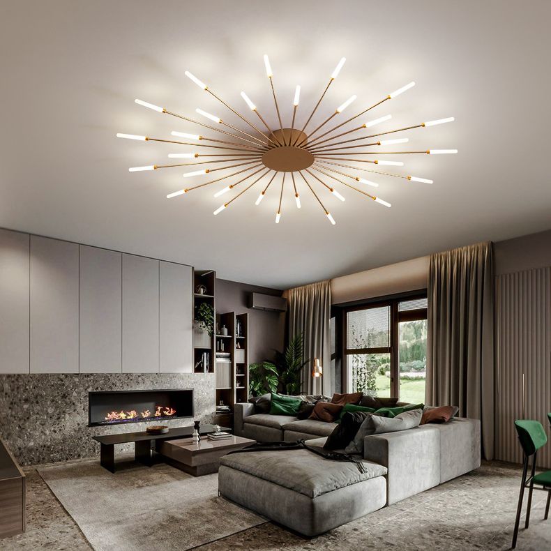 Multi-head Sputnik Semi-ceiling Light Modern Acrylic Semi Flushmount Ceiling Light for Bedroom