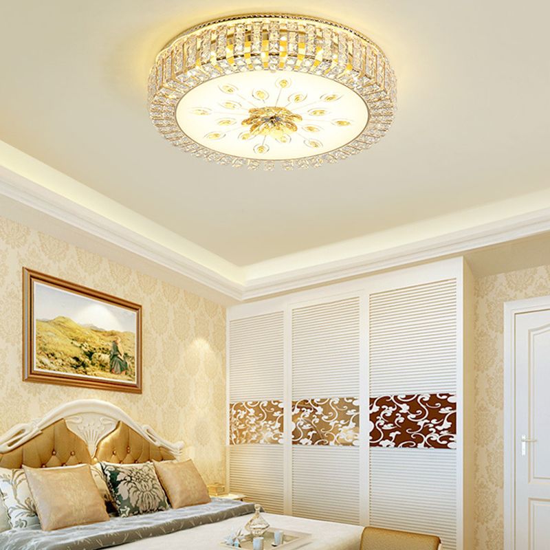 16"/19.5" Dia Circle Flush Mount Fixture Bedroom LED Modern Clear Crystal Flush Lamp with Frosted Glass Diffuser in Gold