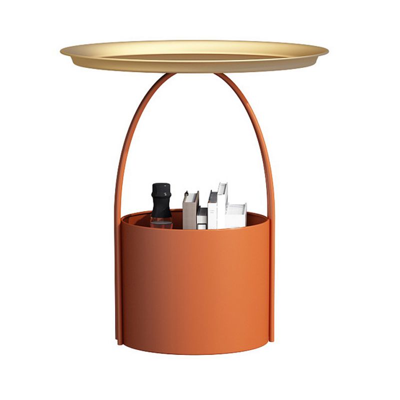 Mid-Century Round Tray Top Side Table Iron Pedestal End Table with Storage