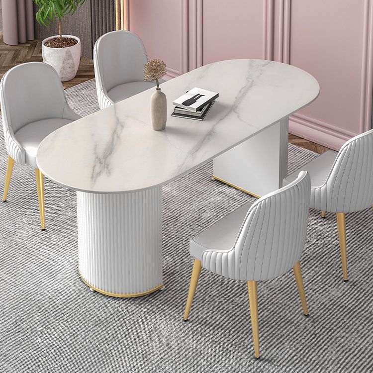 Metal Modern Oval Dining Table Sintered Stone Indoor Table for Dining Room and Kitchen