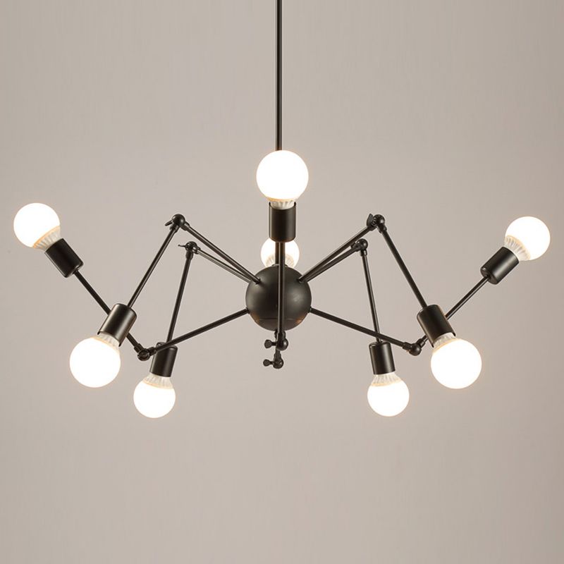Adjustable Chandelier Pendant Light Industrial Style Black Metal Ceiling Hung Fixture