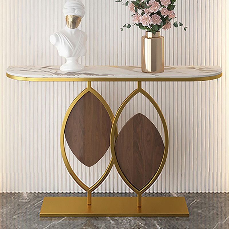 Metal Base Console Table with Half Moon Stone Top for Hall 11.81"