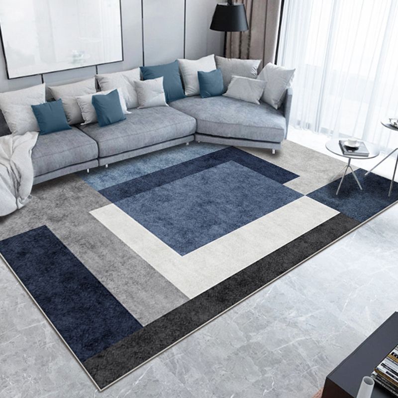 Blue Modern Carpet Polyester Geometric Print Area Rug Anti-Slip Washable Rug for Living Room