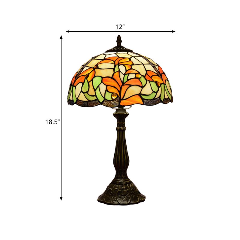 Handgesneden glas in lood bronzen nachtlamp bloemen 1 bol Tiffany-stijl tafellicht