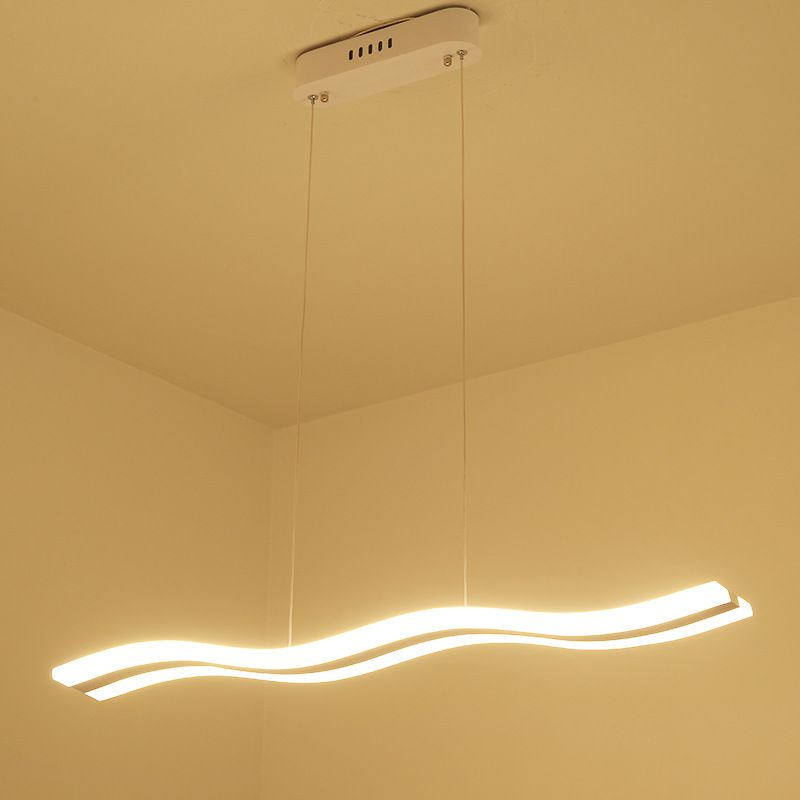 Wave Shaped Island Pendant Light Artistic LED Acrylic Restaurant Hanging Light in White