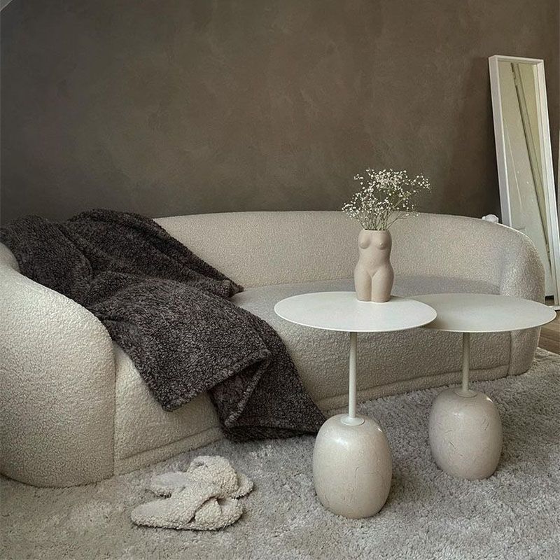 Mid-Century 17.7"/19.6" Metal Round Top Side Table Marble Pedestal End Table