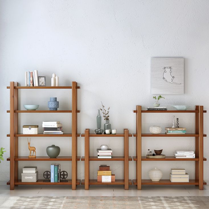 Modern Style Open Back Bookshelf Solid Wood Bookcase for Home