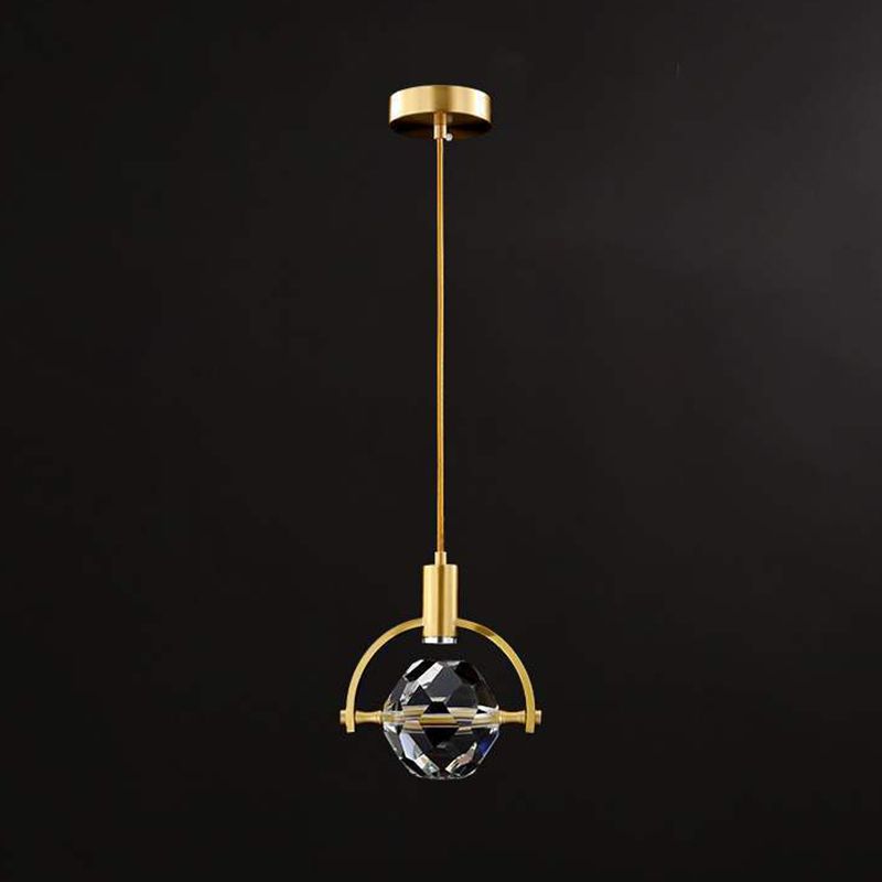 Crystal Gold LED Pendant Light in Modern Luxury Style Copper Globe Hanging Lamp for Interior Spaces