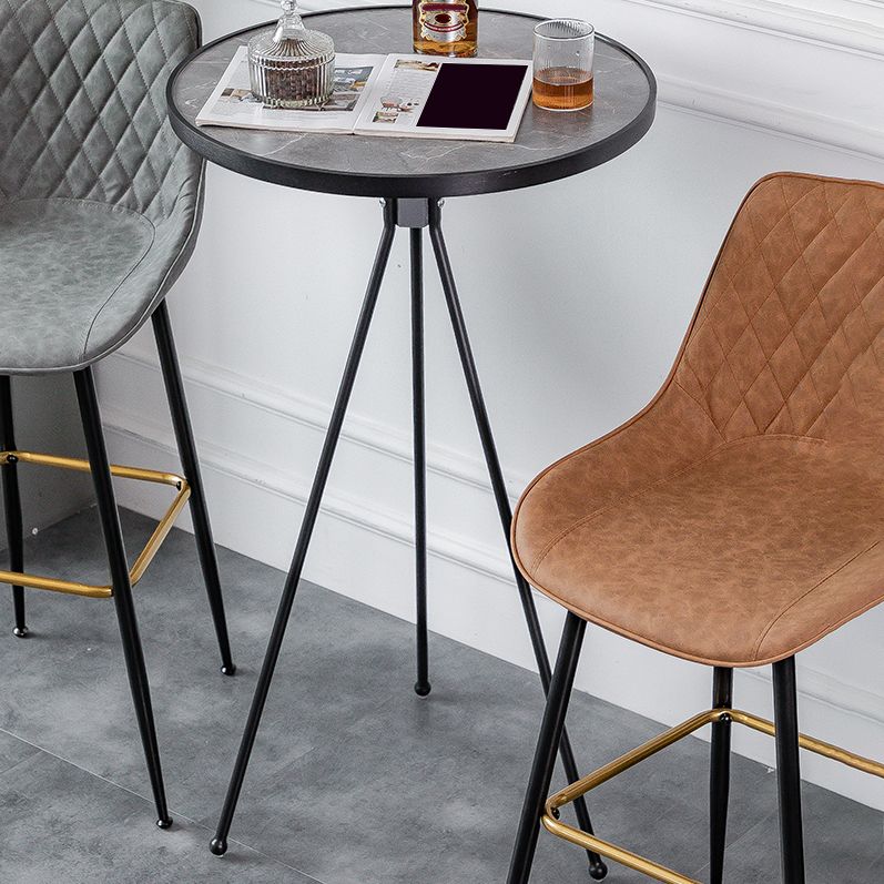 Modern Round Bar Table Artificial Wood Table Metal Base for Balcony