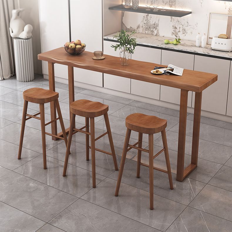 Modern Solid Wood Bar Table Brown Rectangle Bar Height Cocktail Table with Sled Base