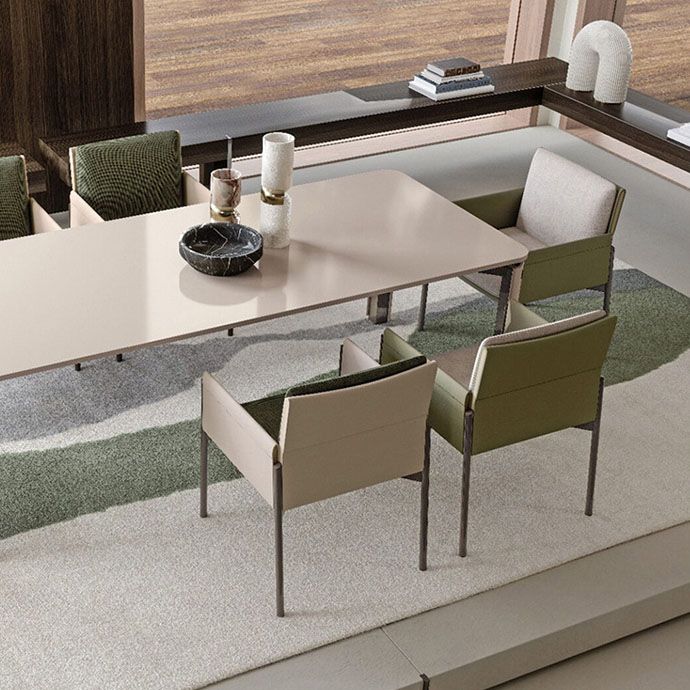 Upholstered Matte Finish Dining Chair Designer Style Home Solid Back Arm Chair